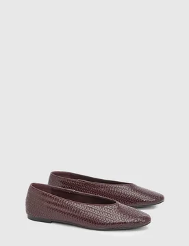 Womens Malia Faux Leather Woven Round Toe Ballet Flats - Wine - Size Uk 3 - Wallis - FashionsVida