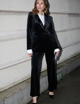 Sienna Straight Leg Velvet Trouser In Black - 8 - Lily and Lionel London Limited - FashionsVida
