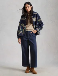 Mid Rise Wide Leg Cropped Jeans Dark Blue Denim female