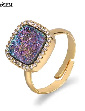 ShinyGem Sparkling Square Natural Rainbow Druzy Stone Inlay Zircon Adjustable Copper Wedding Engagement Rings For Women - Aliexpress - FashionsVida