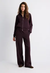 B09 Cropped-Sweatshirt mit Stehkragen und Reißverschluss Dunkles Purpurrot L