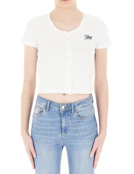 Maglia cropped costine BIANCO XS - Guess Jeans - FashionsVida