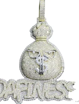 LYEE CYEE Money Bag Pendant Necklace: Iced Out with Real Moissanite! DAFINESSA Custom Script, Hip Hop Bling for Men & Women - Aliexpress - FashionsVida