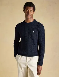 Pure Cotton Cable Knit Crew Neck Jumper Navy male