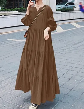 Lotus Leaf Edge Large Display Solid Color Dress Autumn Long Sleeved V-neck Women's Long Loose Dress Vestidos De Fiesta Elegantes - Aliexpress - FashionsVida