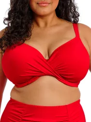 Womens Plain Sailing Wrap Plunge Bikini Top - Red Polyamide - Size 32gg