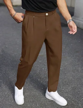 Pantalones casuales de pierna recta para hombre Manfinity, marrón café, otoño, casual de negocios, pantalones de traje de estilo británico retro d - Shein - FashionsVida