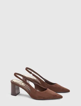 Womens Abigail Faux Suede Slingback Block Heel Court Shoes - Brown - Size Uk 6 - OASIS - FashionsVida