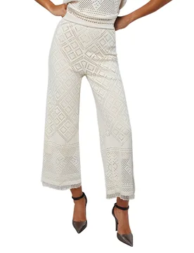 Pantaloni Donna Joya in Maglia Crochet Beige Ecru Eleganti 15208072/443 - GOA GOA - FashionsVida