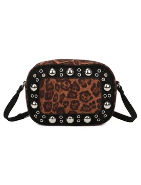 Women's Leopard Patterned Luxe Soft Suede Leather Crossbody Bag in Black - Black - Size: One Size - Fontanella Fashion - FashionsVida