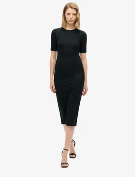 Superdry Damen Kurzärmeliges Midikleid aus Jersey Schwarz - Größe: 42 - 64.99 - FashionsVida