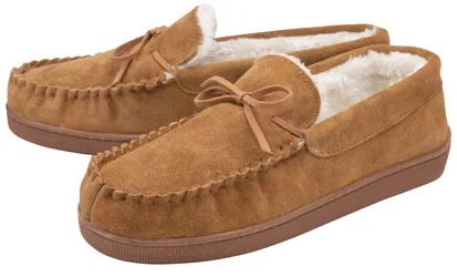 Mens Real Suede Leather Fleece Lined Moccasin Slippers (9, Dark Brown) - Size 10 (Uk Shoe)