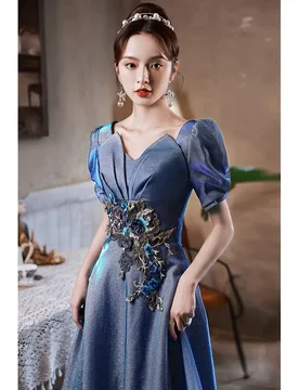 A light luxury and niche host performance banquet toasting blue adult dress - Aliexpress - FashionsVida