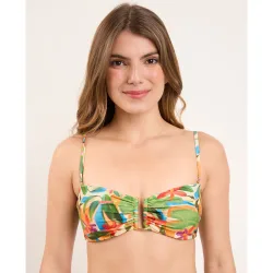 Top de bikini bandeau estampado con relleno