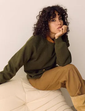 Cotton Rich Flecked Sweatshirt Dark Khaki female - Per Una - FashionsVida