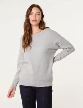 Round Neck Jumper - 14/16 / LIGHT GREY - female - Blue Vanilla - FashionsVida