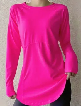 Camiseta de yoga y fitness para mujer, camisa deportiva de secado rápido, adecuada para correr, entrenamiento en el gimnasio, capa base elástica y c - Shein - FashionsVida
