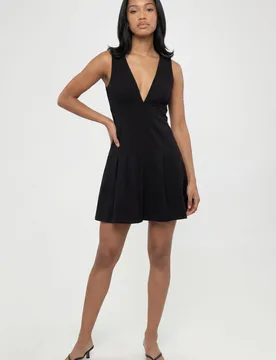 Womens Bengaline Plunge Front Skater Dress - Black Viscose - Size 10 Uk - Boohoo - FashionsVida