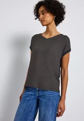 Materialmix V-Neck Shirt female Blau