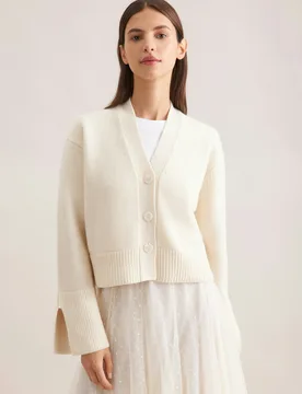 V- Cardigan mit Kaschmir Ecru M - Seidensticker - FashionsVida
