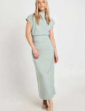 Womens Petite Ruched Waist Open Back Midaxi Dress - Green - Size 6 Uk - Boohoo - FashionsVida