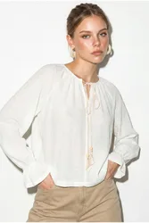 Womens Women’s Elastane Blouse - Off-White - Size Small