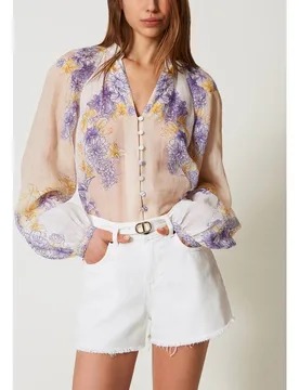 Camisa de mujer de ramio con flores - Twinset - FashionsVida