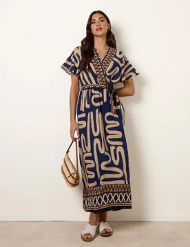 Dress With Abstract Print - M/L / NAVY - female - Blue Vanilla - FashionsVida