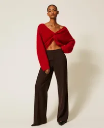 Pantalon cropped en satin mat