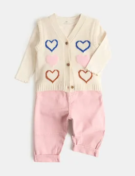 Piece Cotton Rich Heart Knitted Vest and Jeans Outfit (0 Mths-5 Yrs) Multi Female - M&S - FashionsVida