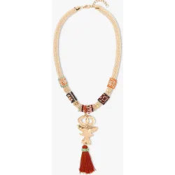 Collar corto con cuentas y fleco decorativo