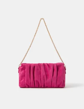 Suedette Ruched Chain Strap Shoulder Bag Fuchsia female - Accessorize - FashionsVida