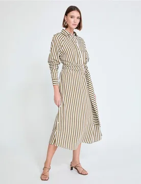 Vestido midi popelín camisero de rayas con cinturón - Lola Casademunt - FashionsVida