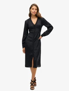 Superdry Damen Midikleid mit Spitzenbesatz Schwarz - Größe: 36 - 89.99 - FashionsVida