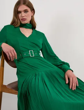 Womens Petite Jersey Ponte Georgette Mix Midi Dress - Light Green Viscose - Size X-Small - Karen millen - FashionsVida