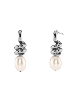Pendientes SWIVEL PEARL Large steel plata - Edblad - FashionsVida