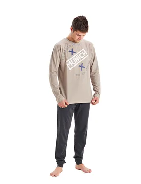 Mens Winter Pajamas Long Sleeve Round Neck Mu1 Men - Grey - Size Medium - MUNICH - FashionsVida