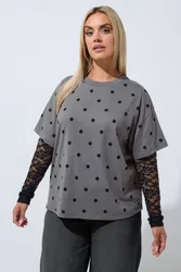 Women's Polka Dot Lace Top in Grey Size: 12 - Grey - Size: 12