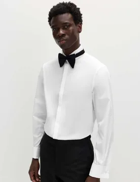 Regular Fit Cotton Blend Dress Shirt White male - M&S - FashionsVida