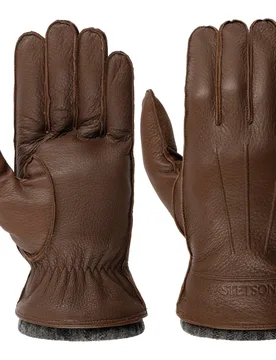 Deer Cashmere Leather Gloves by - brown-grey - Size: 10 HS - Stetson - FashionsVida