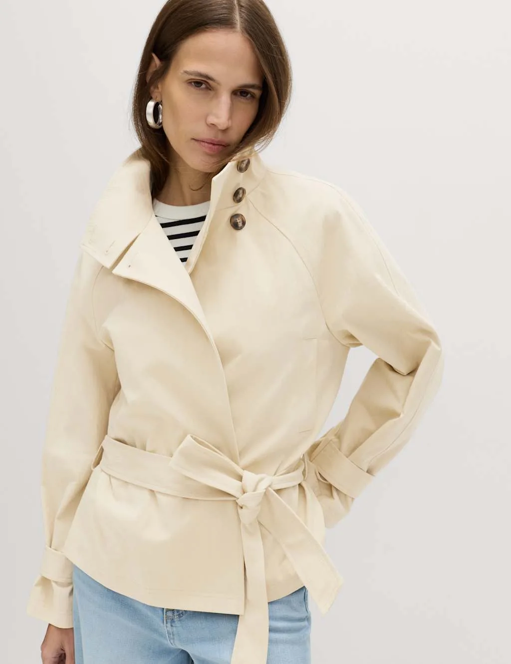 Funnel Neck Belted Short Trench Style Coat Neutral female - M&S - FashionsVida
