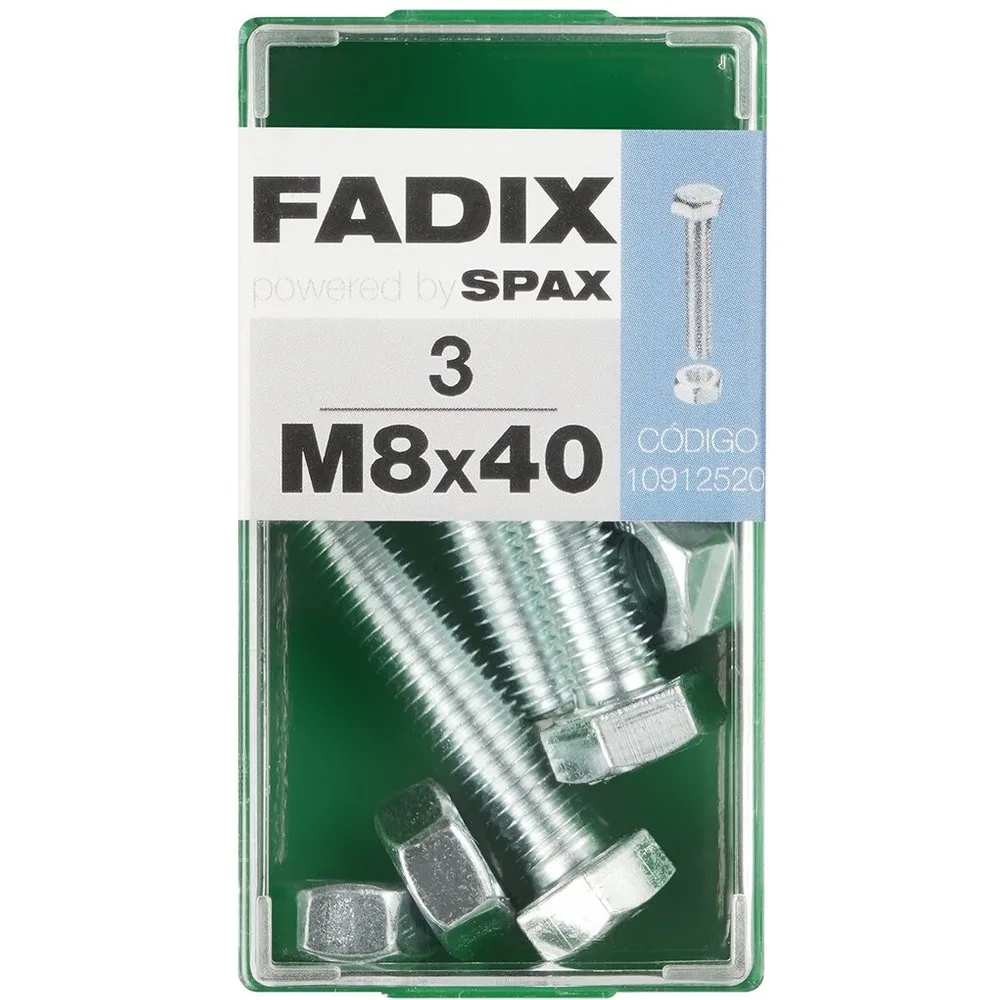 Tornillo Cabeza Hexagonal + Tuerca M8 x 40 mm - Caja 3 Uds - FADIX - FashionsVida