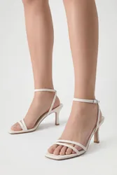 Womens Wide Fit Double Strap Mid Height Heels - White - Size 8 Wide Fit (Uk Shoe)