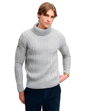 Maglione Jacob Cable Roll Neck Jumper Mid Grey XL - Superdry - FashionsVida