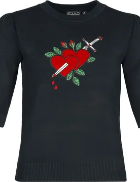 Rockabilly Sweatshirt - Heart & Dagger Embroidered Sweater - M bis XXL - für Damen - Größe XXL - schwarz - Frauen - female - Voodoo vixen - FashionsVida