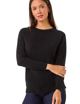 Womens Plain Soft Crew Neck Jumper - Black - Size 20 Uk - Roman - FashionsVida