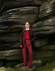 Italian Wool Rich Wide Leg Trousers Red Mix female