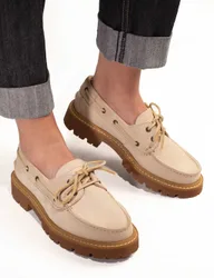 Suede Platform Moccasin Shoes Beige female