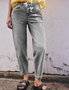 Street One High Waist Barrel Leg Jeans im Loose Fit female Grau - Street One Studio - FashionsVida
