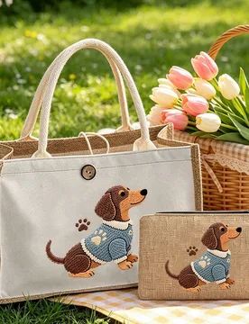 Conjunto de bolso para mujer, patrón de perro tejido lindo, bolso de hombro multifuncional de gran capacidad, billetera con cremallera para mujer, bo - Shein - FashionsVida